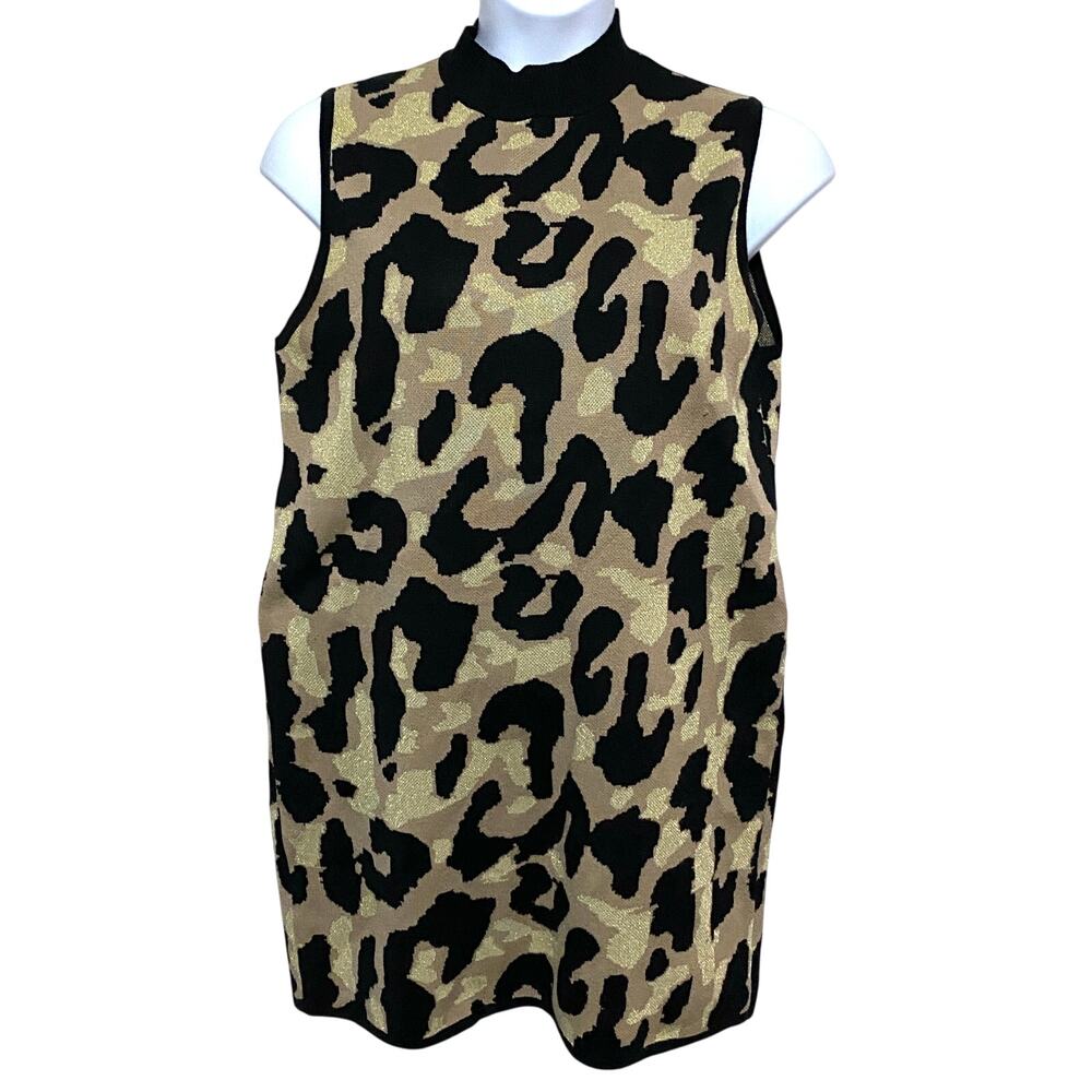 Planet Gold Plus Glitter Leopard Print Sweater Dress 2X Mob Wife Neutral Animal - Picture 1 of 6